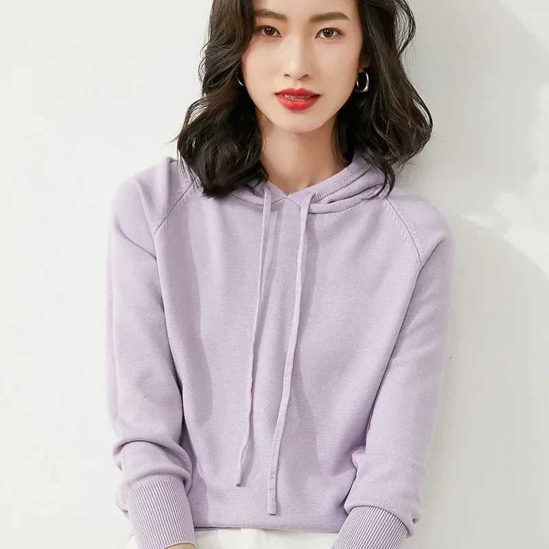 Womens Autumn and Winter New Casual Hoodies Sport Loose Hooded Knitted Hoodie Pullover SweaterZ250918