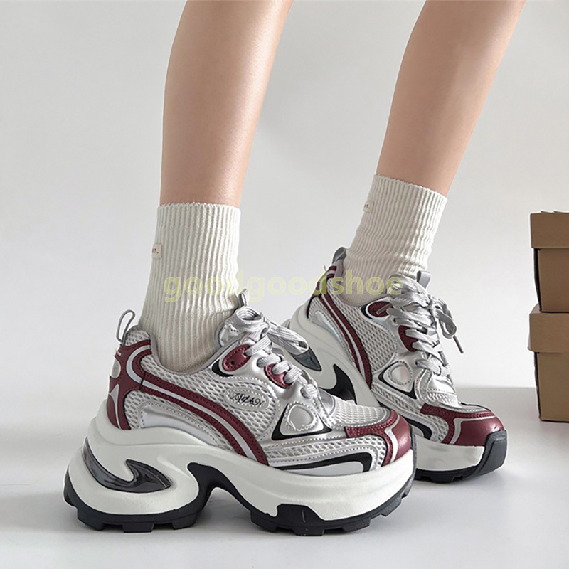 designer shoes platform sneakers womens breathing mesh trainers red silver black comfort non-slip durable air-cushioned shock-absorbing women shoes si