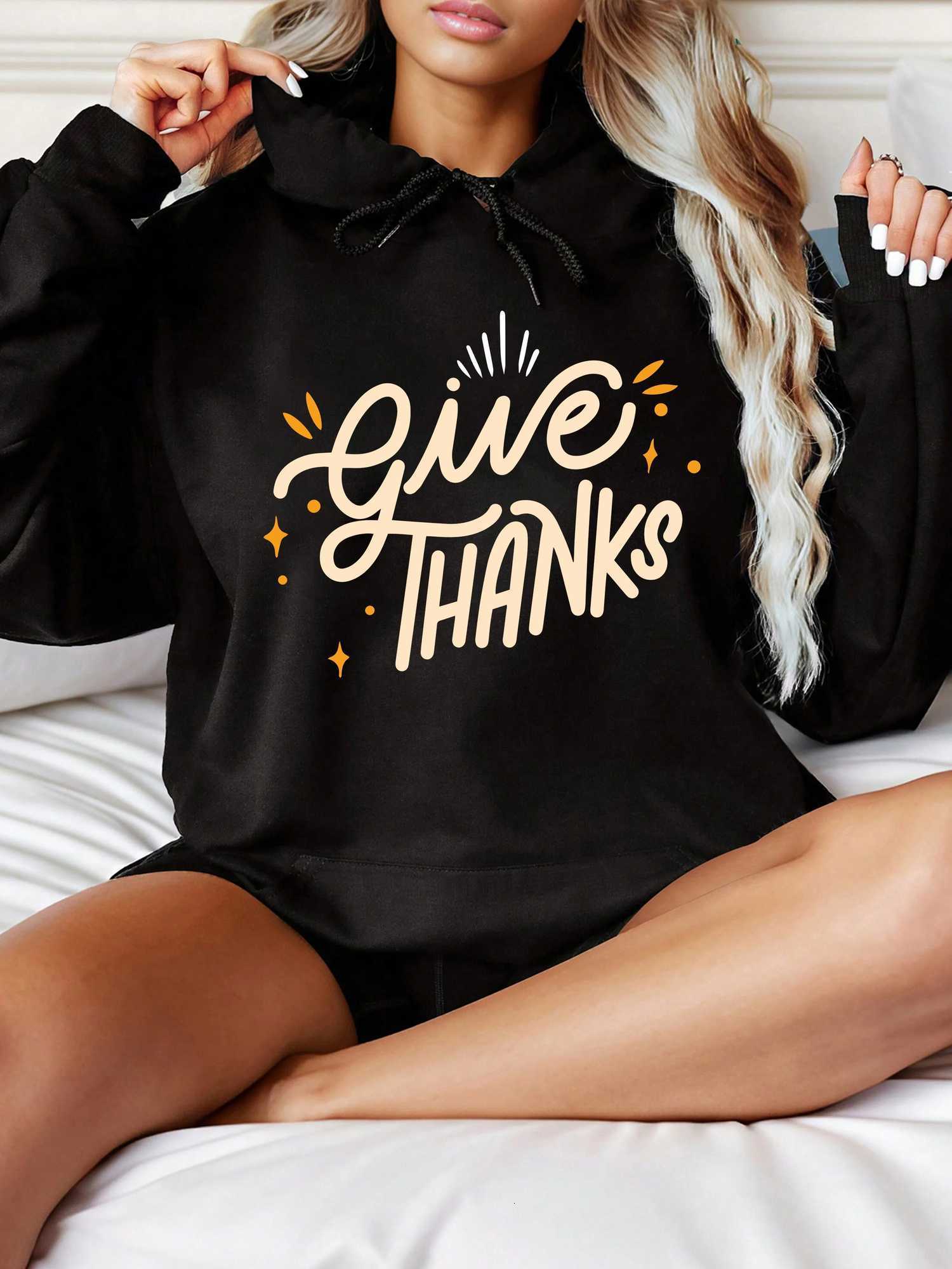 2025 Autumn Winter Thanksgiving Letter Printed Women Hoodie Round Neck Long Sleeve Casual Womens Sweatshirt ClothingZ250918