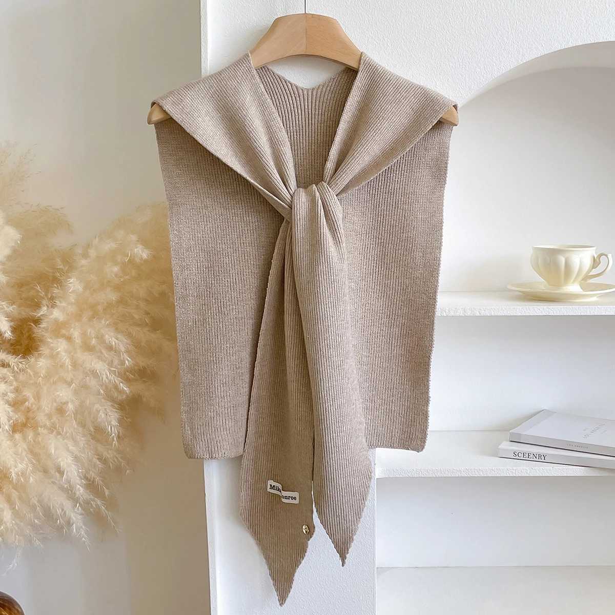 Korean Striped Knitted Warm Shl Winter Fem Blouse Shoders Fake Collar Ce Knotted Scarf Stripe Outerwear Y250918