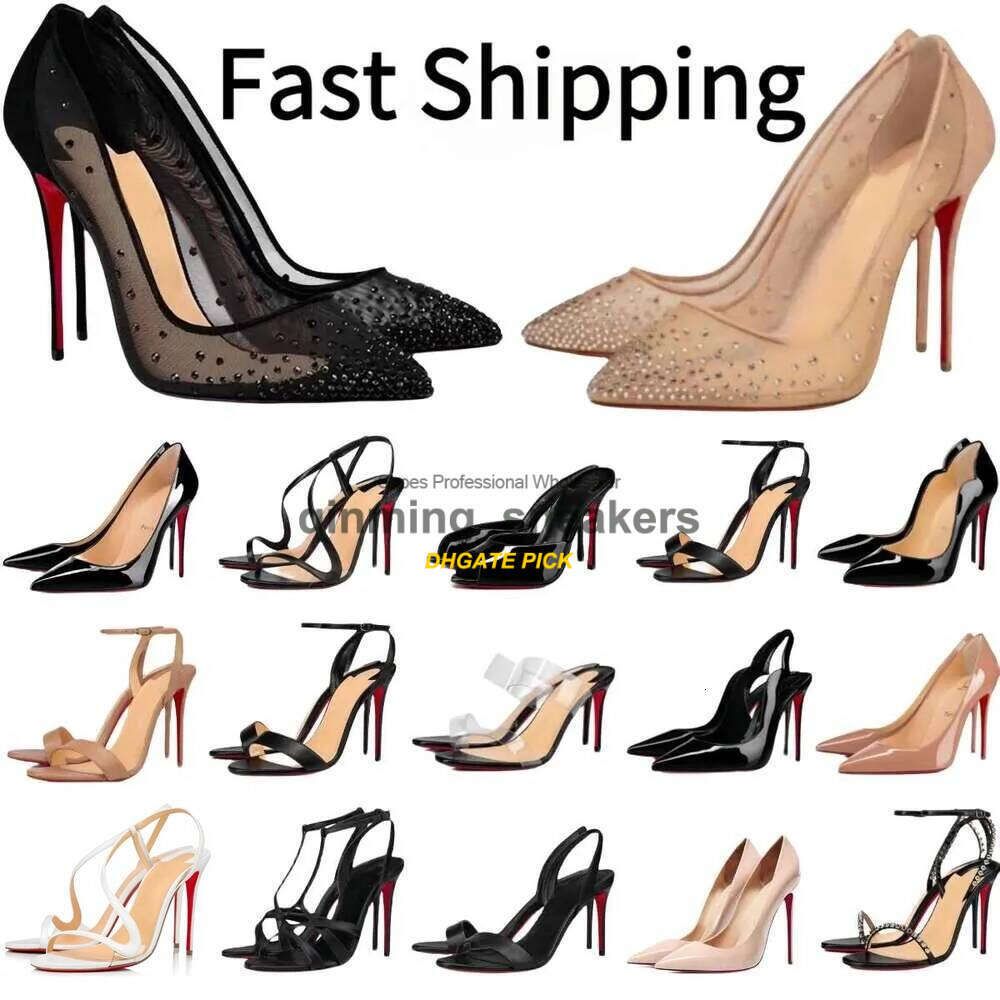 10A Brand heels Women High Heels Shoes Designer Red Soled Peep Pointed Toe Sandals 6cm 8cm 10cm 12cm Nude Black Patent Leather Woman Pumps 35-43