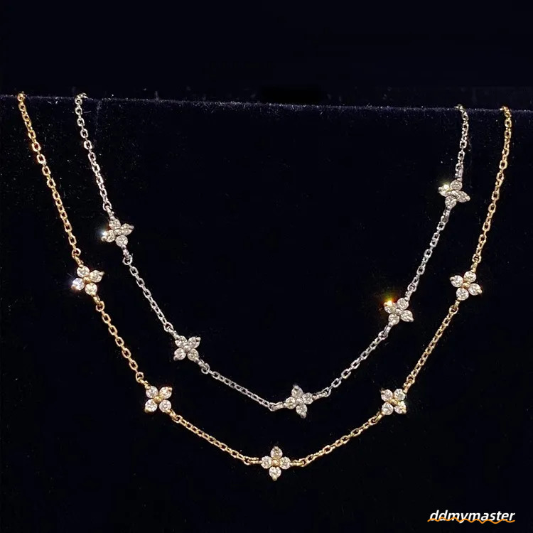 Designer Madam Flowing Light ~ S Plated Gold Four-Leaf Clover Star Bracelet Simple Zircon Pure Sier Women's Commuting ddmymaster