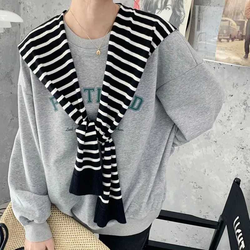 Korean Version Ins Striped Shl Simple Decoration for Wen Knitted Scarf Spring and Summer Thin Versatile Fake Collar Shoder Y250918