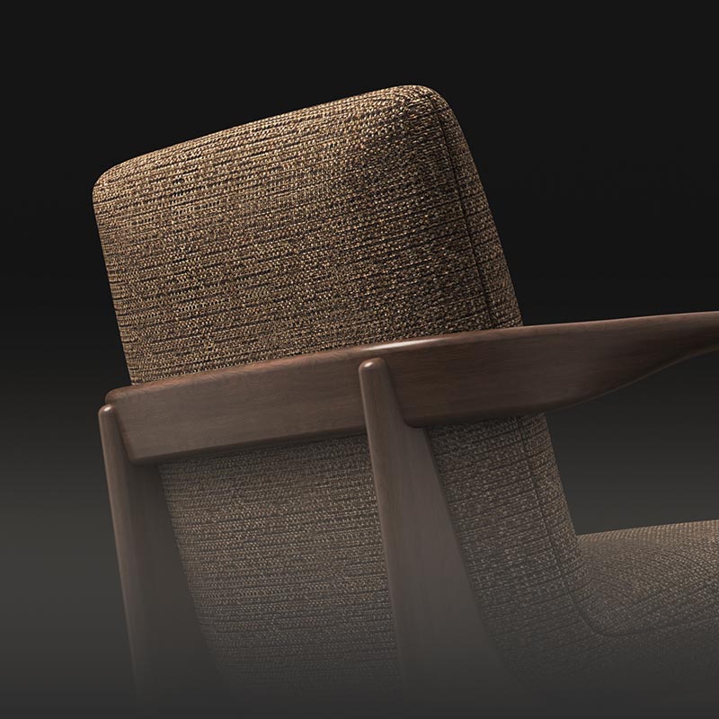 Living Room Furniture Mid - Century Modern Beige Fabric Swinging Ribbon Lounge Chair with Wooden Arms