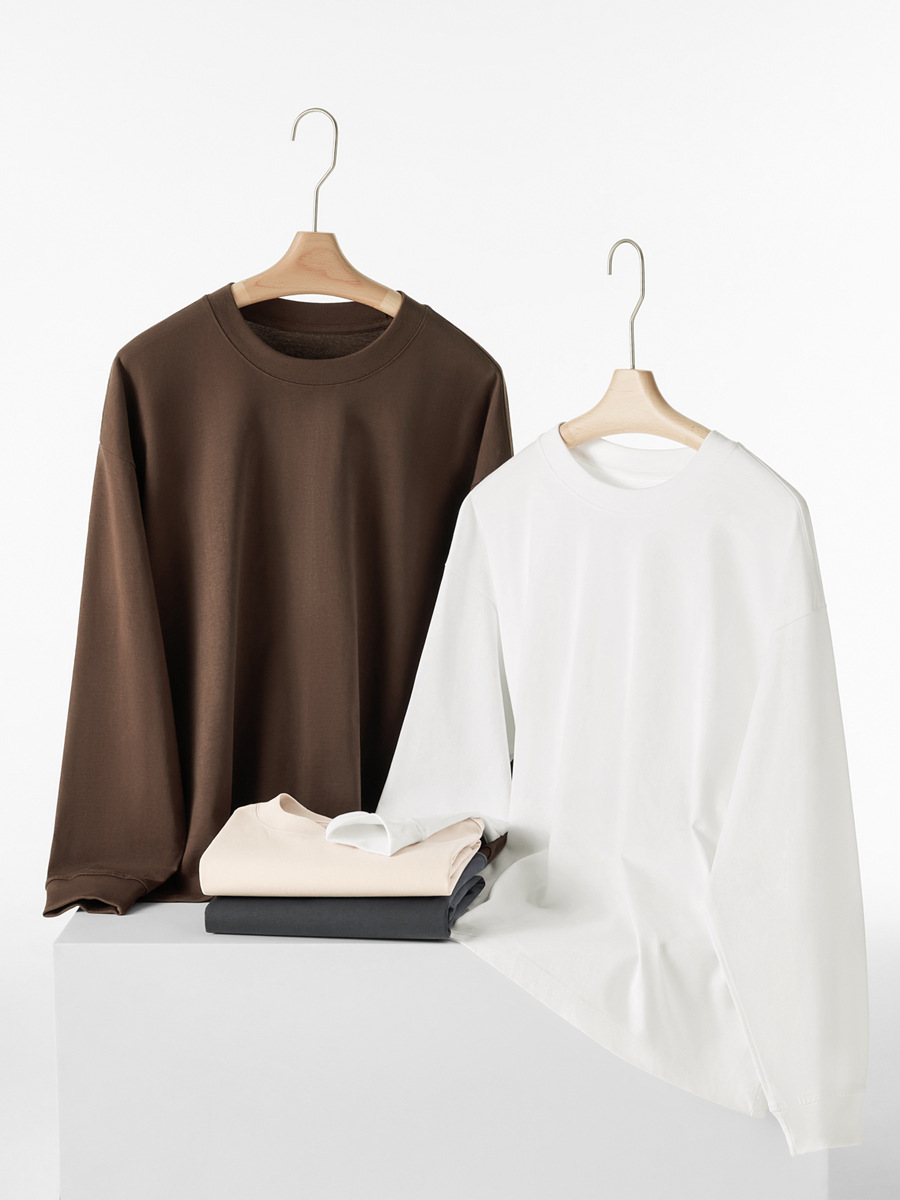 Men's 300g Heavyweight Japanese-Style Minimalist Solid Long-Sleeve T-Shirt - 2024 New AW Versatile Cotton Basic Top-15M