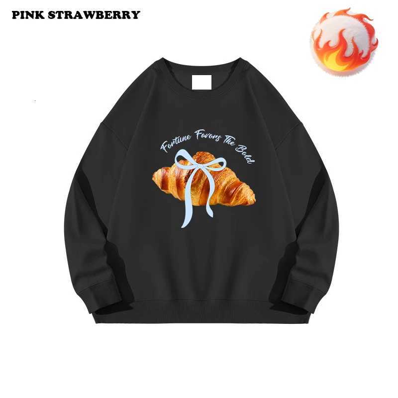 American Croissant Print Plush Sweatshirt Women Autumn 2025 New Oversize Long sleeves Hoodie Pullover Y2K Tops Ladies clothingZ250918