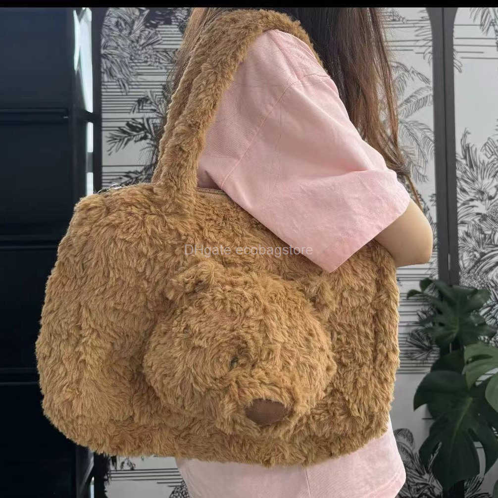 Plush Backpacks JC Barcelona Bear Tote Bag Cartoon Plush Cute Tote Bag for Girls Large Capacity Doll Bag