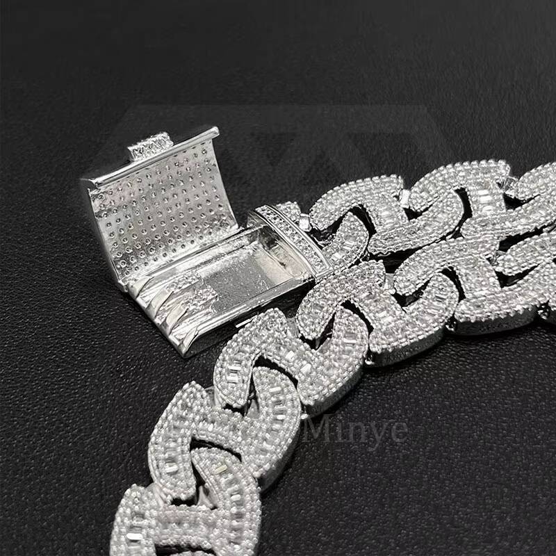Mens Hip Hop Gold S925 Silver Cuban Link Chain Necklace VVS Iced Out Moissanite Diamond Jewelry
