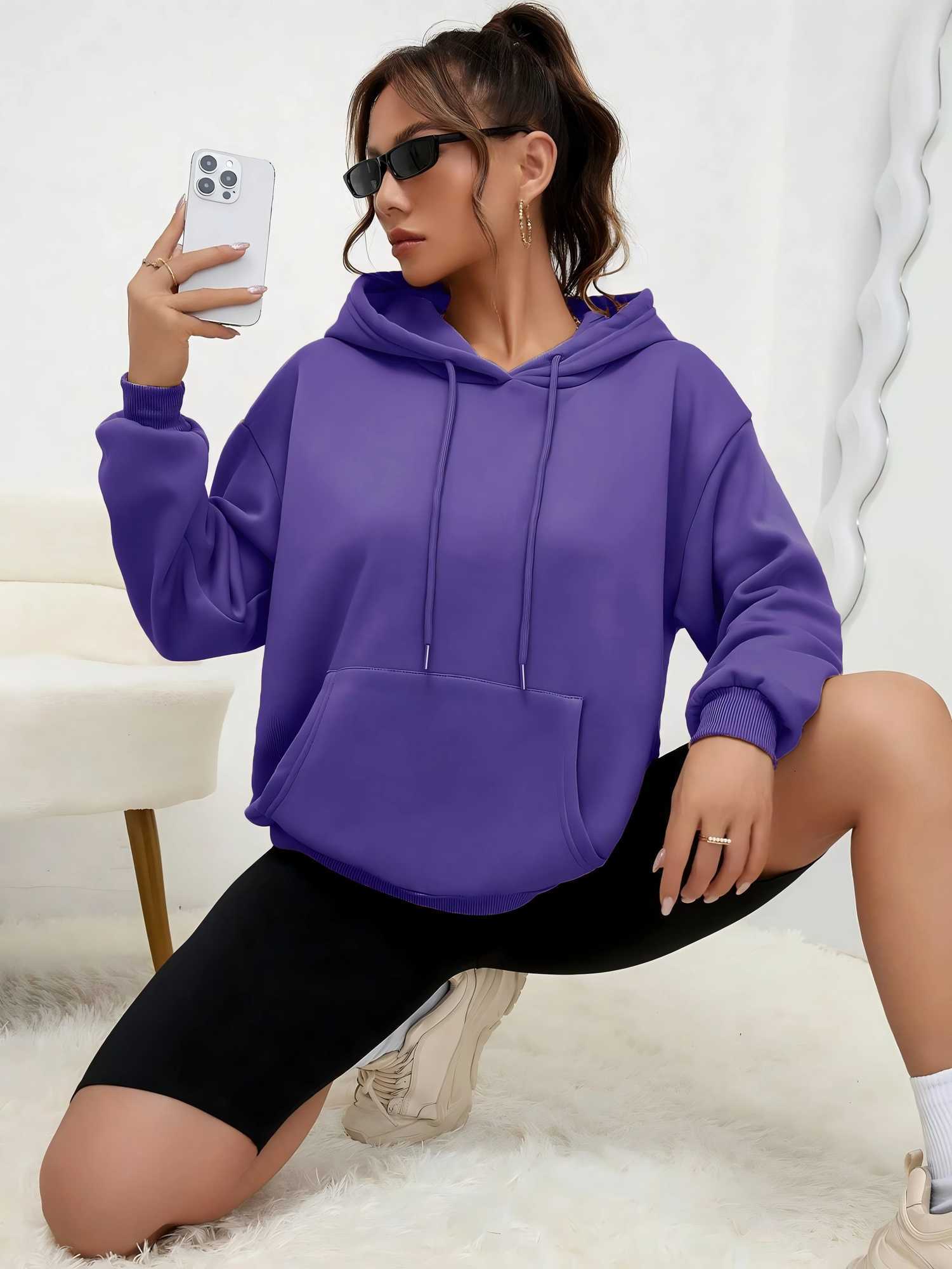 Solid Color Hoody For Female Autumn Fashionable Clothing Casual Fleece Pocket Hoodies Multicolor Unisex Women StreetwearZ250918