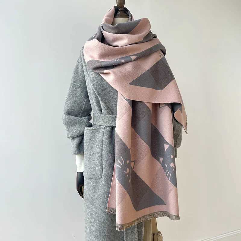2025 Luxury Cat Print Scarf for Wen Warmer Winter Cashmere Scarves Shls Fem Thick Blanket Wrs Foard Y250918