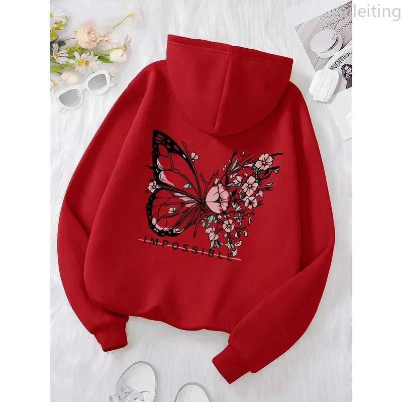 Fashion Creative Butterfly Splicing Flower Pattern Hooded Sweatshirt Women Winter Harajuku Street Hoodie Winter Clothes WomenZ250918