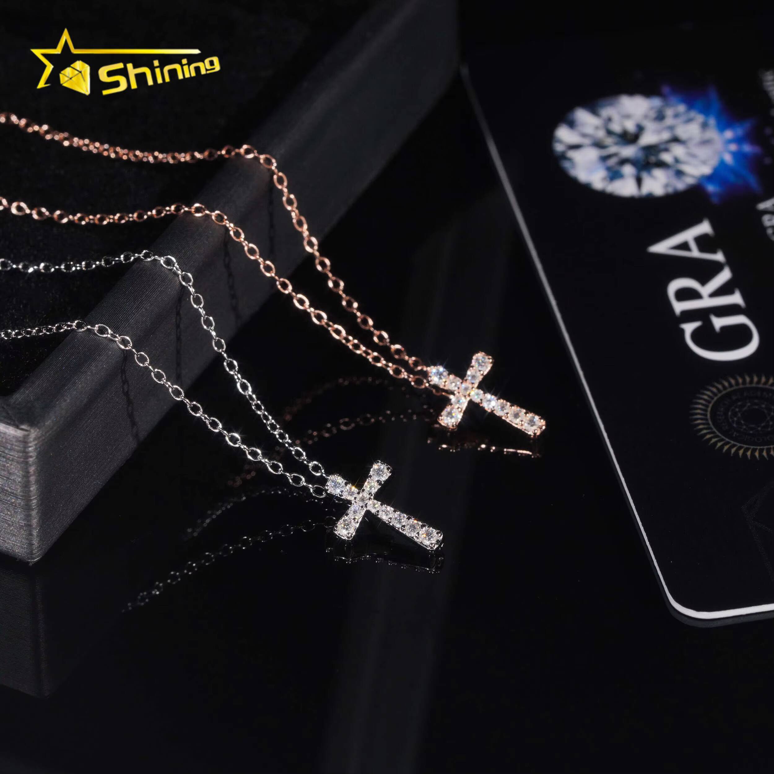 Fine Jewelry Diamond Pendant Necklace 925 Solid Silver Pass Diamond Tester Moissanite Cross Pendant