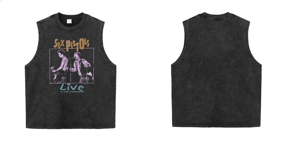 The Sex Pistol Band Vintage Washed Aged Vest American Punk Rock Short Sleeve Tshirt Mens Womens Sports Fitness Summer Tank Tops 250918