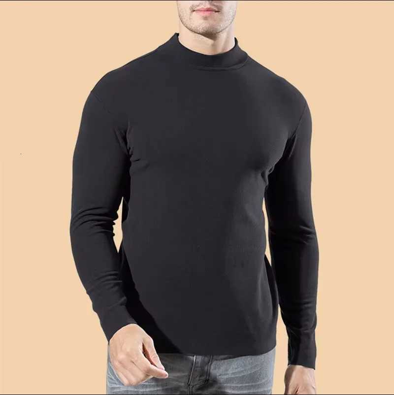 Hot selling winter mens standing collar basic solid color top pullover long sleeved mens slim fit elastic fashionable outerweaZ250918