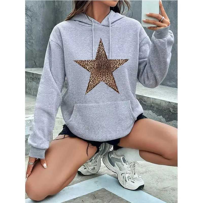 Womens Long Sleeve Vintage Pullovers Sweatshirt Regular Gothic Autunm Winter Hooded Streetwear Leopard Print Star Y2k HoodiesZ250918