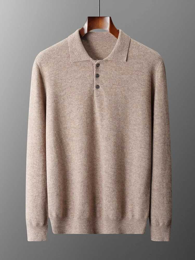 ANGEL Mens POLO Collar Sweater Long Sleeve Business Pullovers 100 Merino Wool Knitwear Autumn Winter Thick Shirt Basic ClothesZ250918