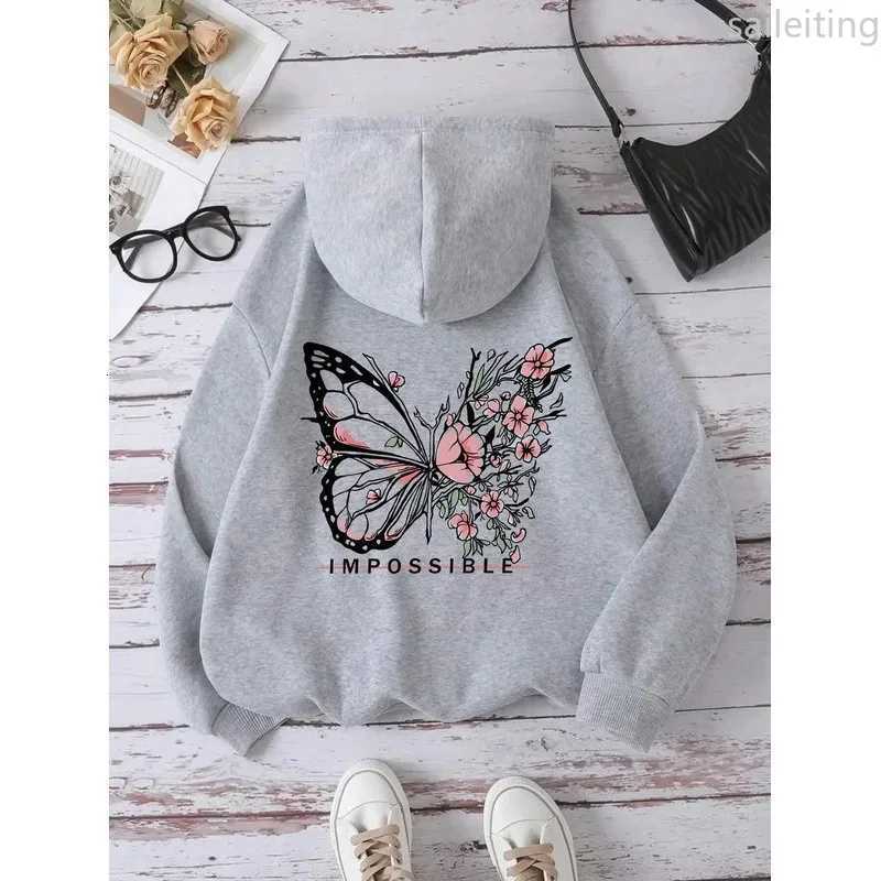 Fashion Creative Butterfly Splicing Flower Pattern Hooded Sweatshirt Women Winter Harajuku Street Hoodie Winter Clothes WomenZ250918
