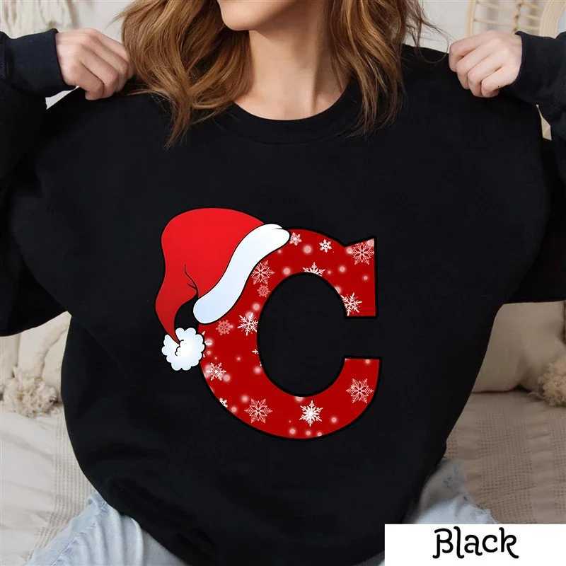 Y2K Casual Pullover AZ Christmas Print Clothes Hoodies Long SLeeves Clothing Women Fashion Hoodless Sweatshirt BlackZ250918