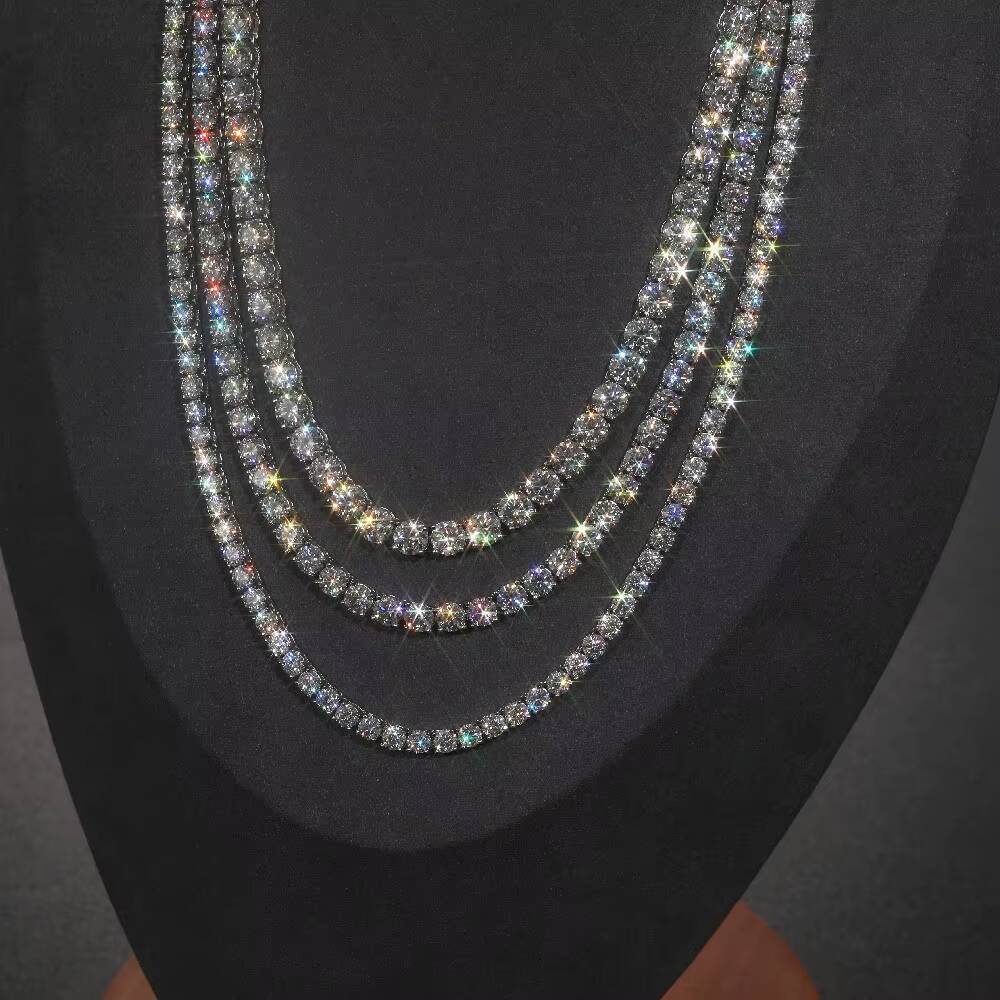 2025 Dropshiiping Hip Hop Jewelry Iced Out Women 5mm Pure Silver 925 Lab Grown Real Diamond Moissanite Tennis Chain Necklace
