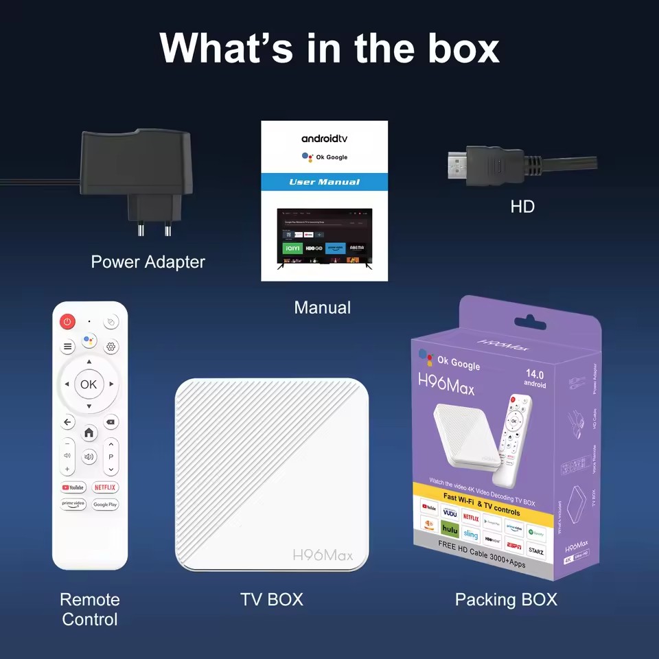 Smart TV Box Android 14 Wifi6 Set Top Box Remote Control 4K Voice Assistant Media Player 2GB+16GB Quad Core Global Media Player Google Home