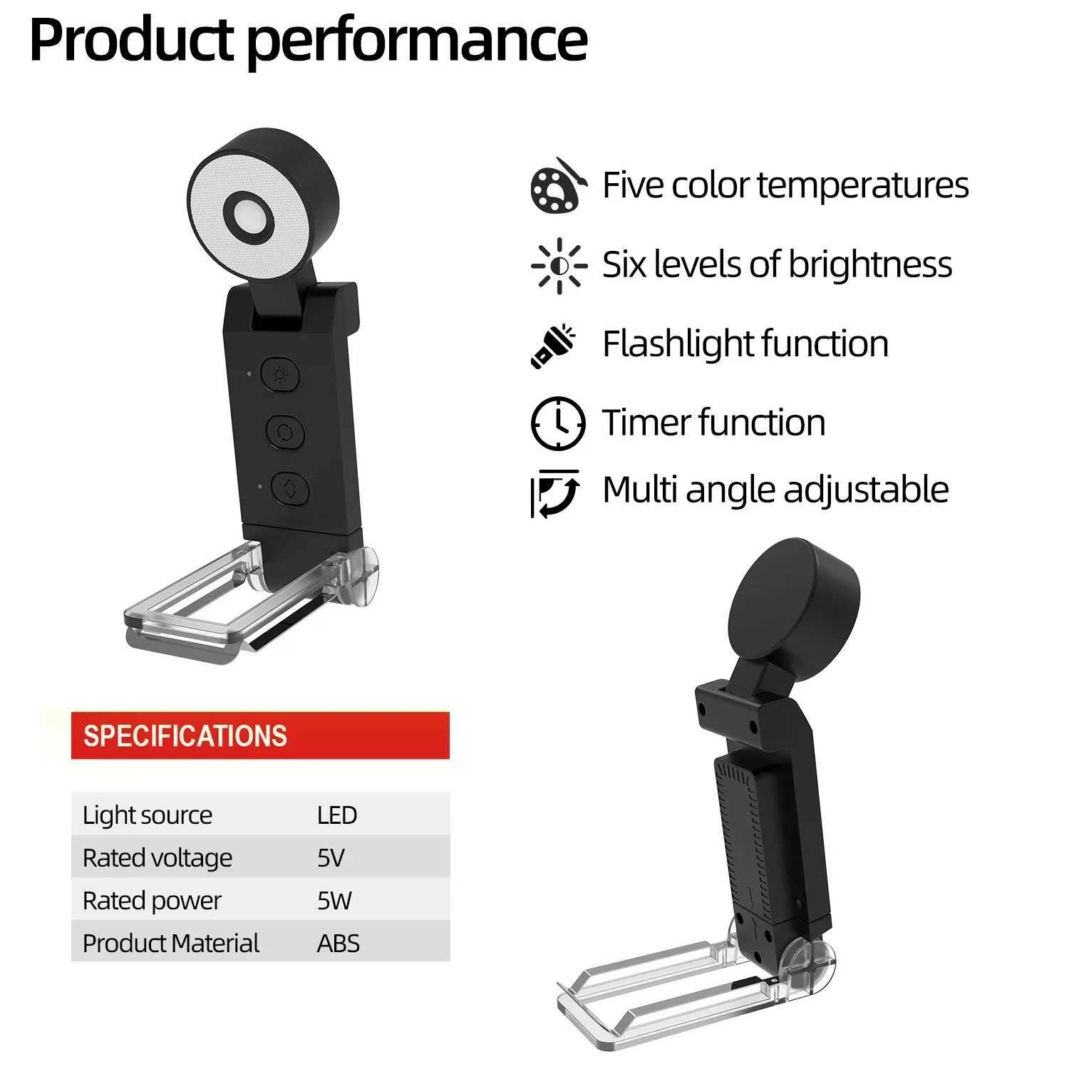 Portable LED Book Lights Eye Protection Night Light USB Rechargeable 5 Colors Reading Lamp Dimmable Timer Travel Bedroom C2509181
