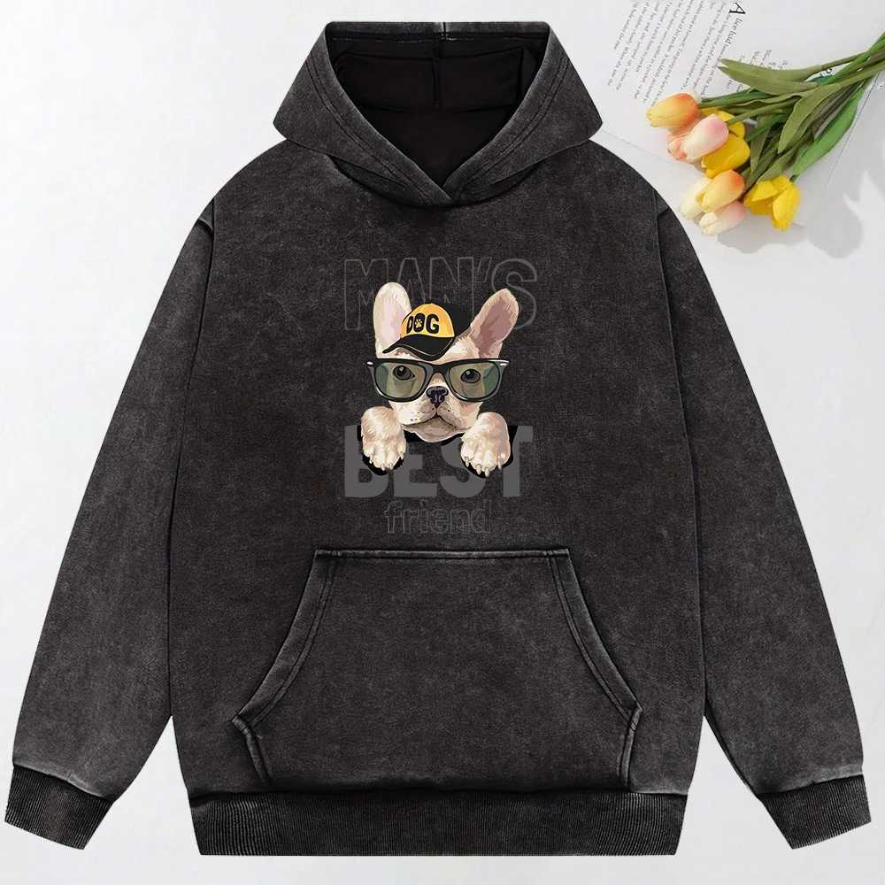 Dogs Are ManS Best Friend Print Women Washed Streetwear Fashion Casual Hoodies Autumn AllMatch Top Comfortable Cotton HoodieZ250918