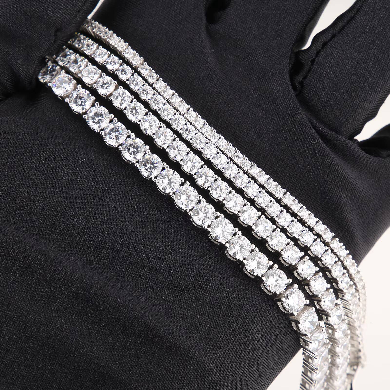2mm 3mm 4mm 5mm Women Tennis Chain Moissanite Jewelry Men 14K White Gold Plated Moissanite Diamond Tennis Bracelet 925 Silver