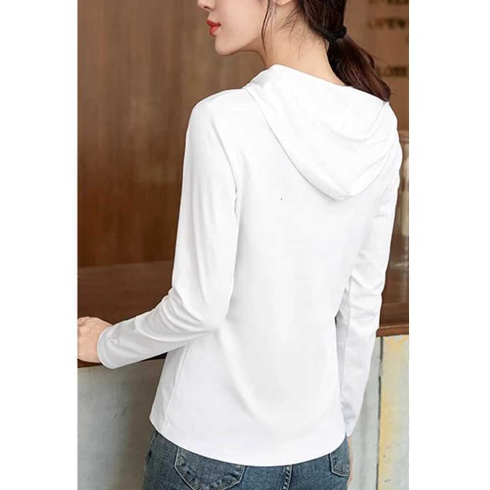 Silky cotton hooded sweatshirt Tshirt for women in spring 2025 new pure cotton versatile light luxury thin fashion base shirtZ250918