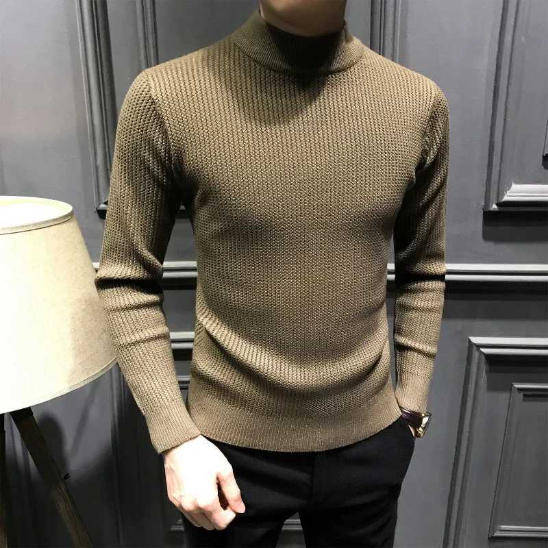 Smart Casual Autumn Winter New Woolen Sweater Men Mock Neck Solid Fashion Luxury Business Long Sleeve Slim Pullovers Knitted TopZ250918