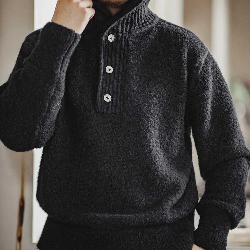 MADEN Men Heavyweight Knit Sweater 2024 Autumn Winter Long Sleeve Turndown Collar Loop Yarn Polo Shirt Warm Pullover KnitwearZ250918