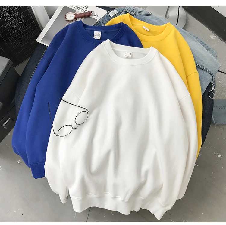 Woman Solid Color ONeck Sweatshirt Casual Loose Fit Hoodie Harajuku Aesthetic Streetwear Velvet Pullover White Tops Korean PopZ250918