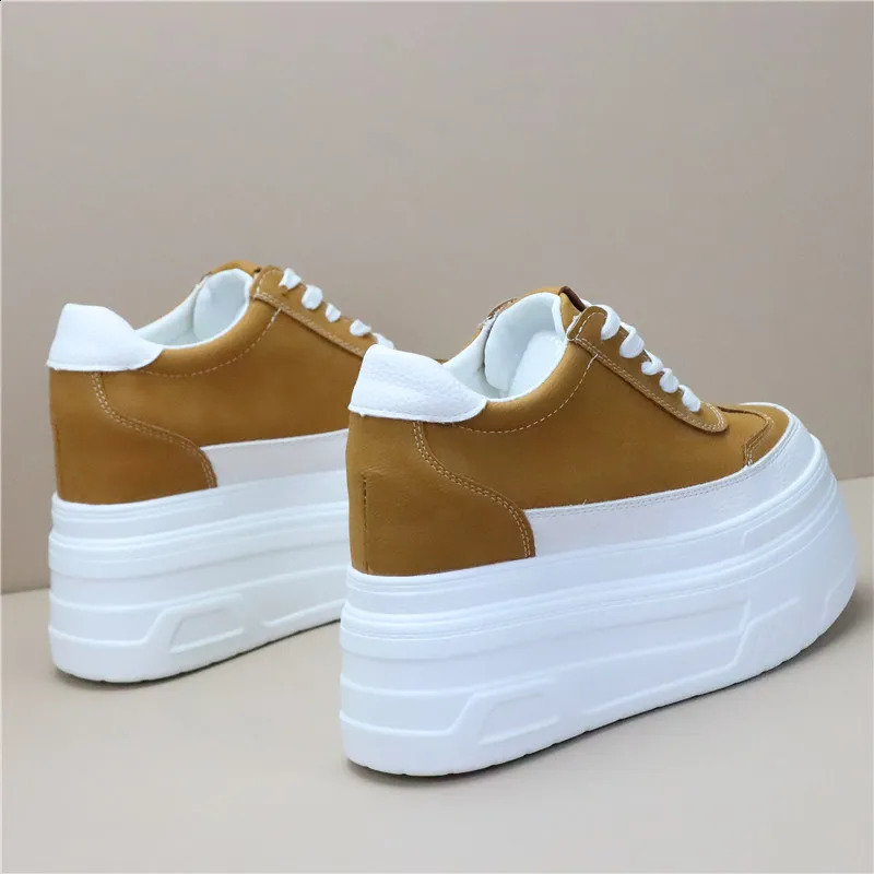 10cm 12CM Synthetic Genuine Leather White y ner Sneaker Women Autumn Spring Cowboy Platform Wedge High Shoes 250918