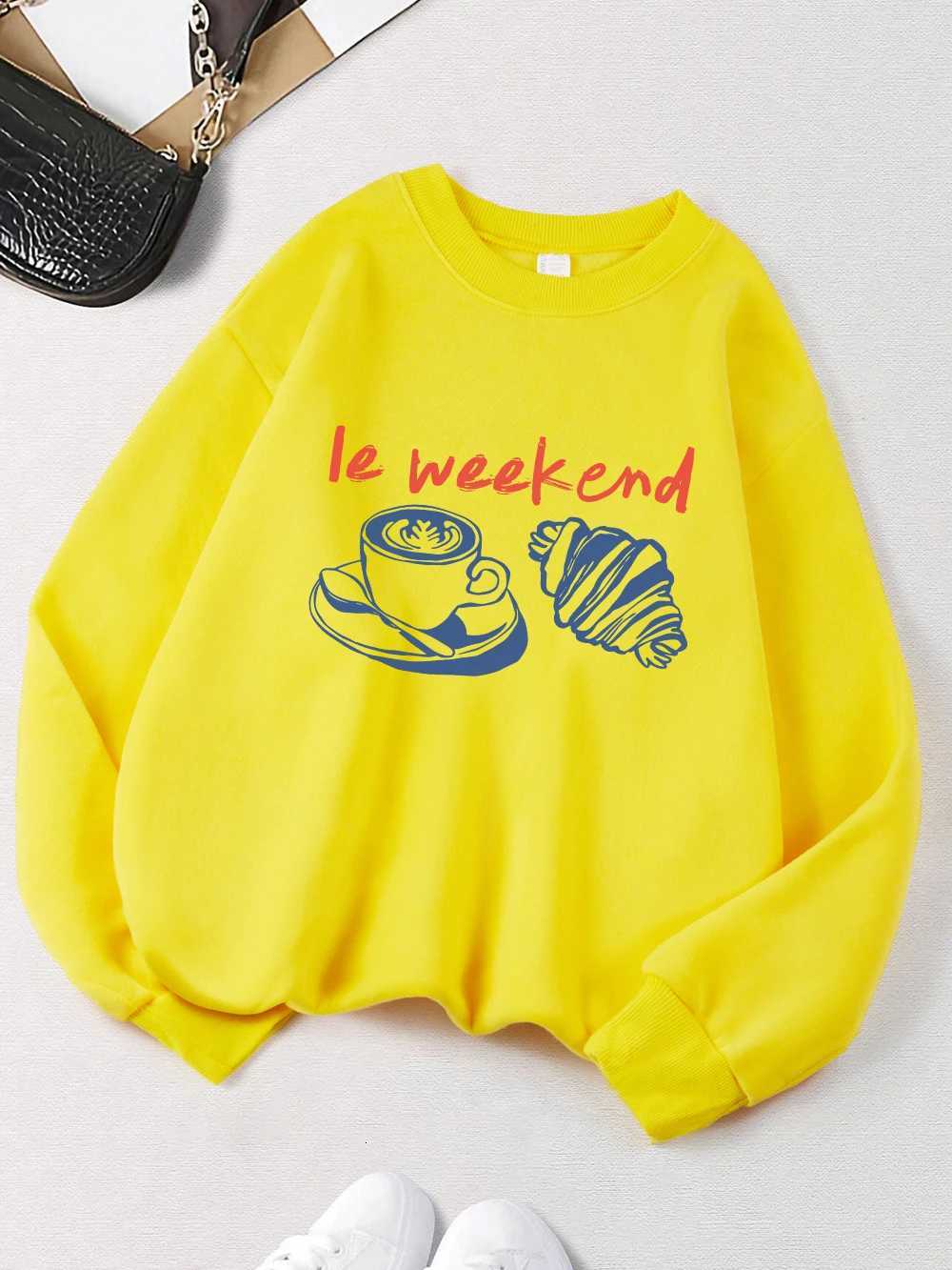 2025 Ie Weekend Coffee Bread Prints Sweatshirts Women Crewneck Basics Hoodies Warm Clothes Autumn Winter Casual Women PulloverZ250918