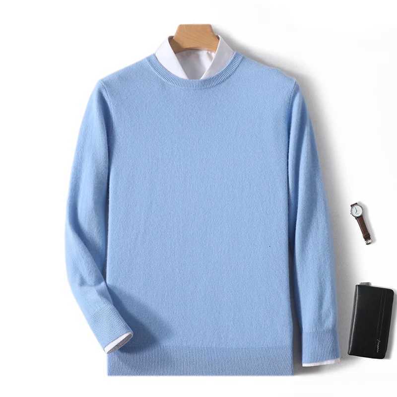 2025 100 Pure Merino Wool Mens Round Neck Pullover Solid Color Plus Size Casual Sweater Autumn And Winter Sports Cashmere TopZ250918