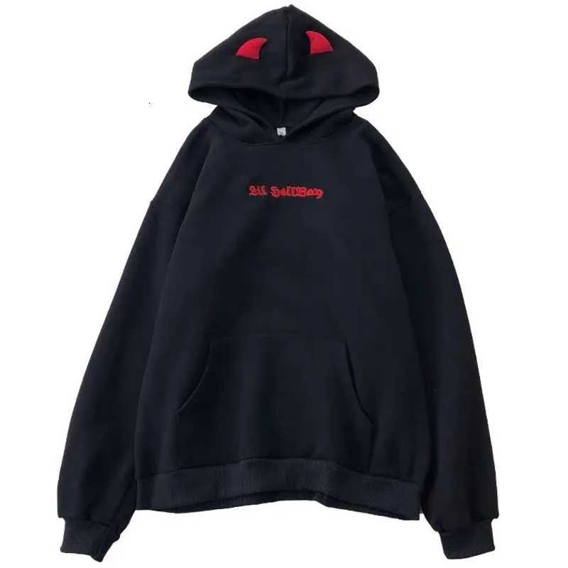 Harajuku Hoodies Girl Little Devil Horns Gothic Hooded Sweatshirts Women Demon Fly Wings Loose Pullovers Pocket Tops StreetwearZ250918