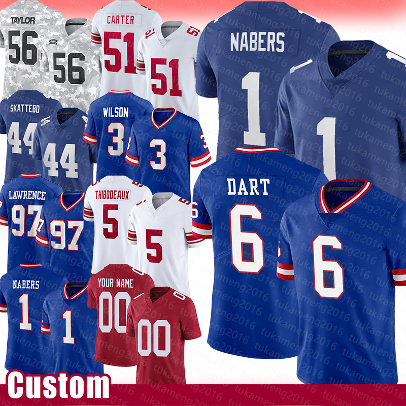Malik Nabers Jaxson Dart Football Jerseys Abdul Carter Lawrence Taylor Cam Skattebo Russell Wilson Dexter Lawrence II Kayvon Thibodeaux Jameis Winston
