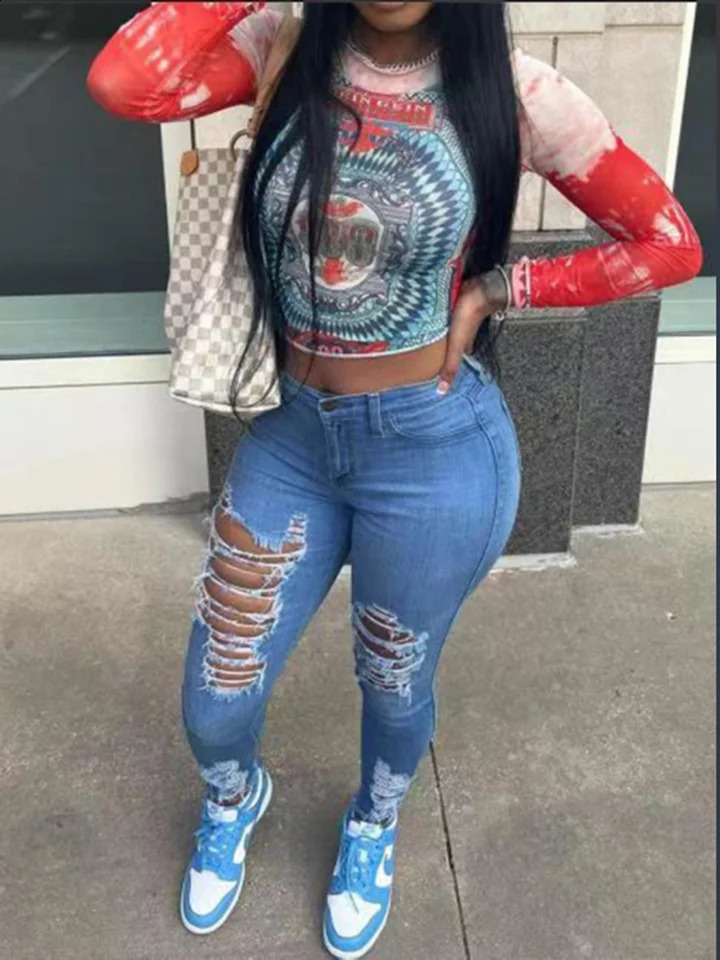 Womens Pocket Ripped Pants High Street Fashion Casual Autumn Solid Color Personalized jeans Z260313