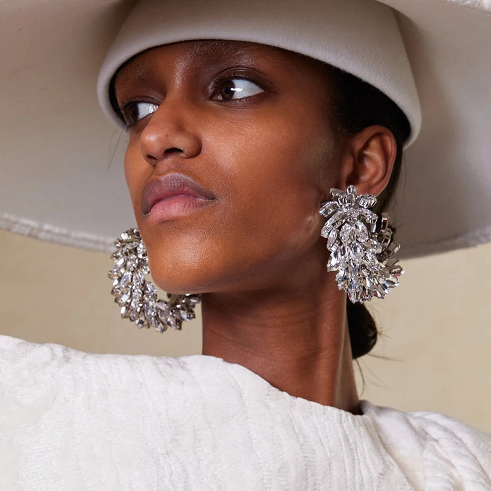 Stonefans Boho Crystal Hoop Earrings for Women Rhinestone Big Hoop Statement Jewelry Elegant Accessories for Wedding Gift250917