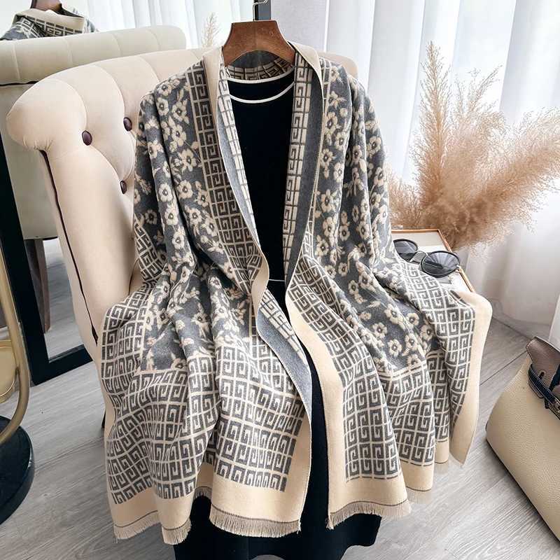 2025 Winter Wen Cashmere Scarf Thick Warm Shls Wrs ral Jacquard La Blanket Echarpe Bufanda Fem New Y250918