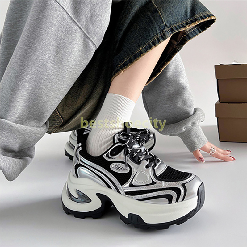 Fashion designer shoes Mesh Breathable sneakers womens trainers Street-Style black red sliver Durable Rubber Non-slip sole tread Casual platform sneak