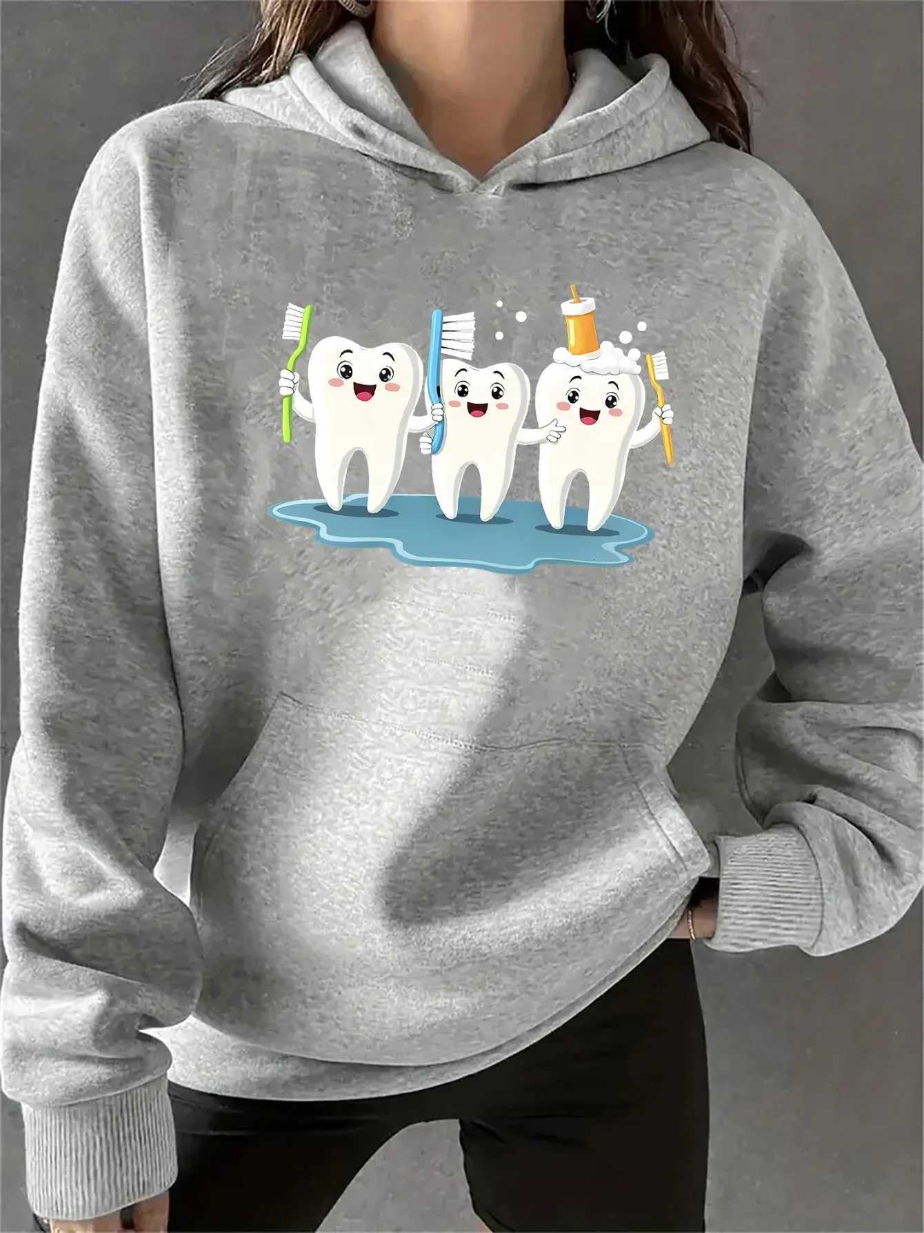 2025 WomenS Cute Tooth Graphic Hoodie Casual Wear Hoodie Cute Graphic Hoodie Warm Pullovers Autumn Winter HoodieZ250918