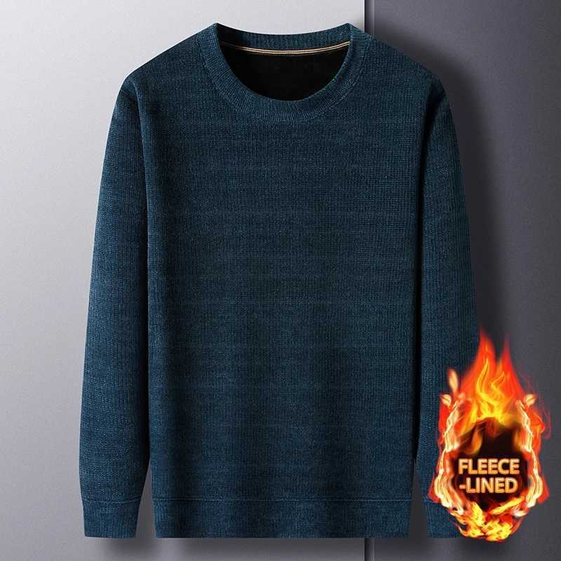 FleeceLined Knitted Pullover Sweater Casual Jumper for Men Insulated Warm Long Sleeve Thick Material Round Neck DesignZ250918
