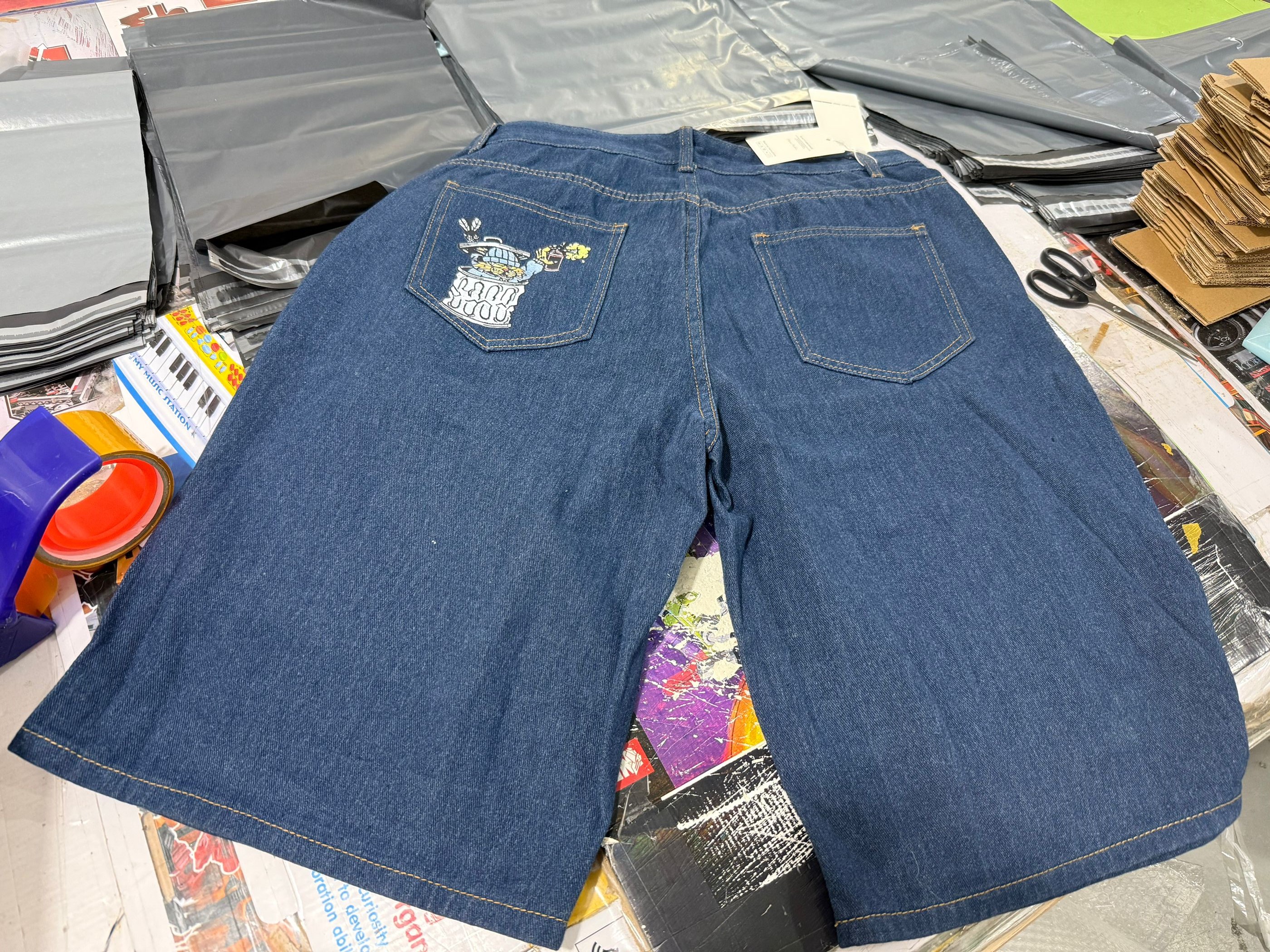 Empyre Y2K Pants Gothic Hip Hop Cartoon Letter Embroidery Baggy Jeans Denim Gym High Waist Mens Basketball Shorts 240911