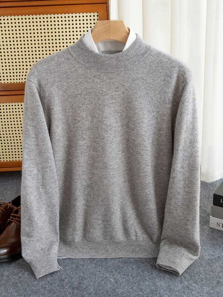 TLOML Mens Mock Neck Wool Pullover Sweater Basic Solid Soft Warm Cashmere Sweater 100 Merino Wool Knitwear Autumn Winter TopsZ250918