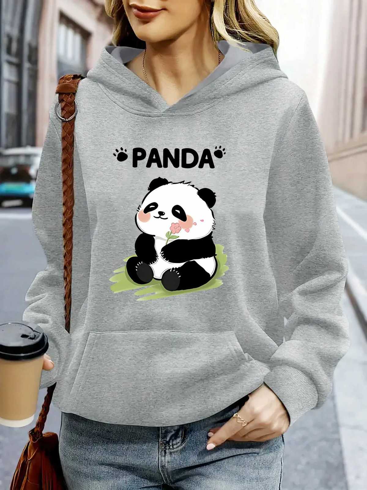 Cartoon Panda Print 2025 AutumnWinter Womens Cute Hoodie Round Neck Long Sleeve Casual Womens Sweatshirt ClothingZ250918