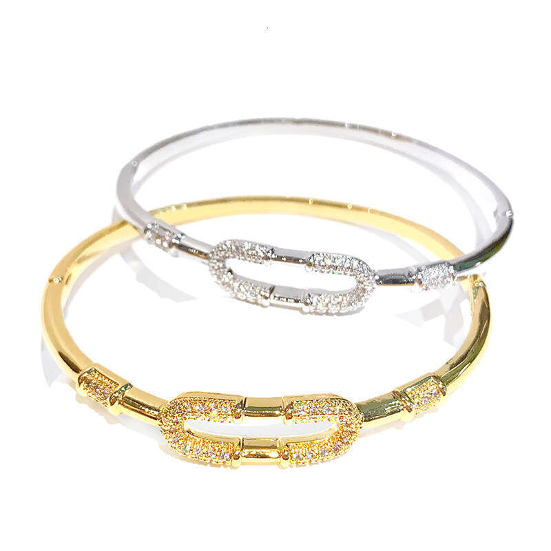Minimalist Full Zircon Copper Gold-Plated Bracelet Geometric Paperclip Heart Personalized Non-Fading Bangle ddmypluto