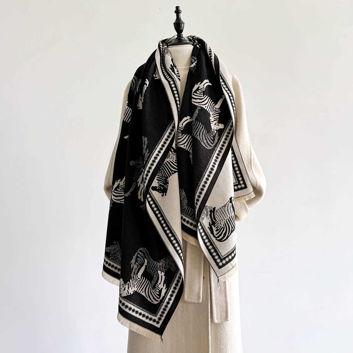 Wen Luxury Warm Cashmere Poncho Shl Scarves Zebra Print Thick Winter Blanket Wr Casual Hijab Stole Scarf Y250918