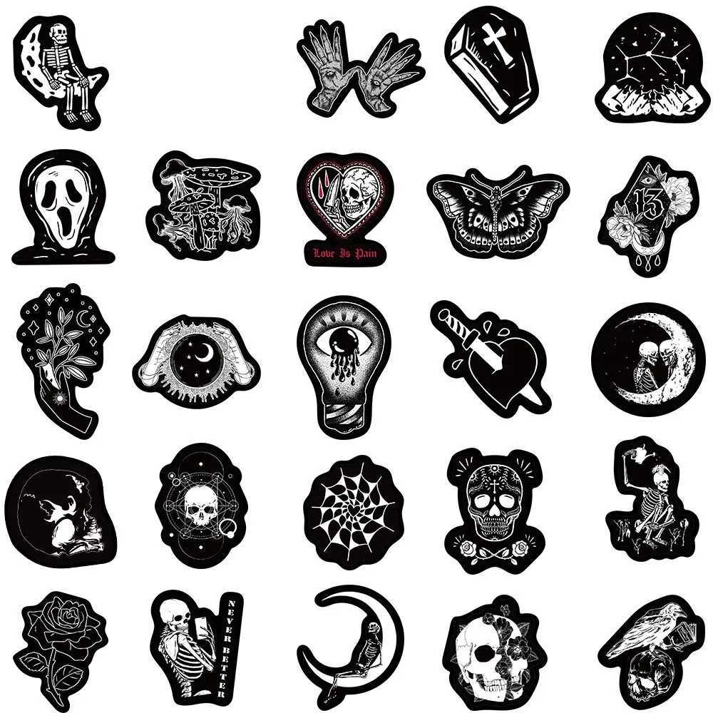 50pcs Cool Punk Gothic Darkness Skull Graffiti Stickers For Laptop Phone Guitar Luggage Diary Waterproof Vinyl Decals C250918