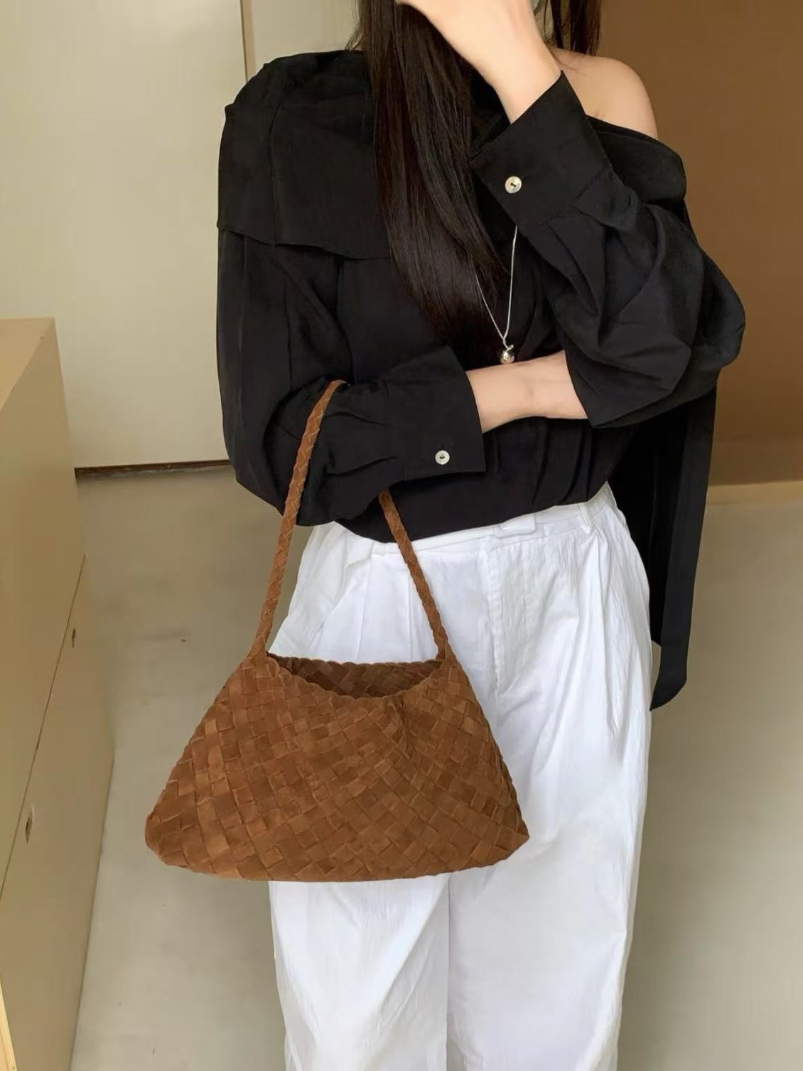 Designer dragon dh1100029076 diffusion woven top layer cowhide hot womens french basket handmade leather tote bag shoulder 240723