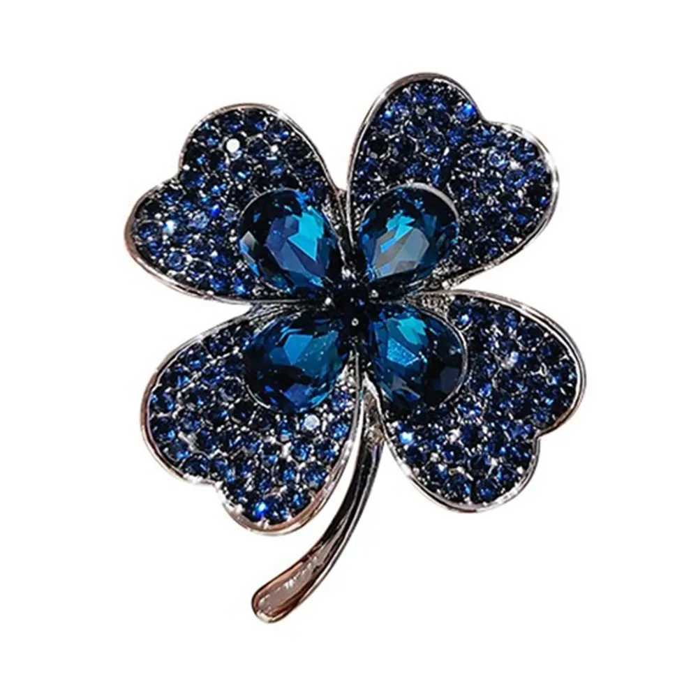 Rhinestone Clover Brooches For Women Blue Color Pin Peace And Health Plant Jewelry pin accessories D250918